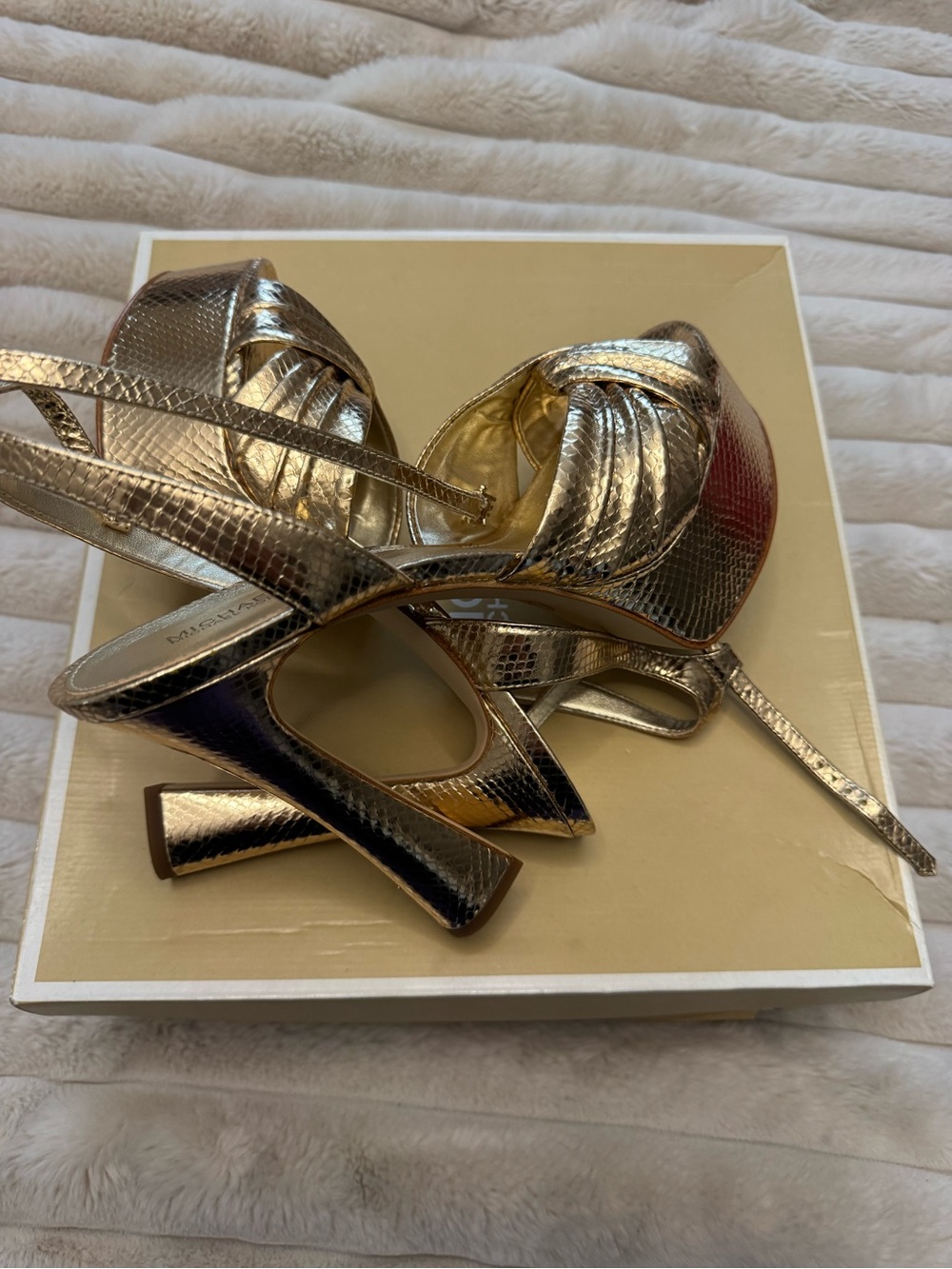 Michael Kors Pale Gold Heeled Platform Sandals